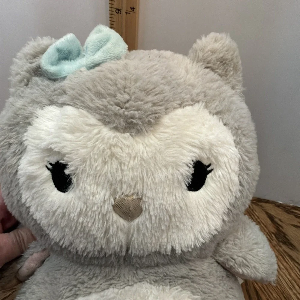 Lambs‎ & Ivy Sugar Cookie Sweet Owl 2 Aqua Pink Hearts Bow Gray White Plush RARE